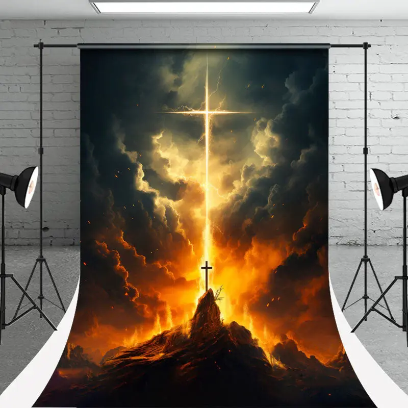 Glitter Deep Color Sky Cross Fire Easter Backdrop - Aperturee