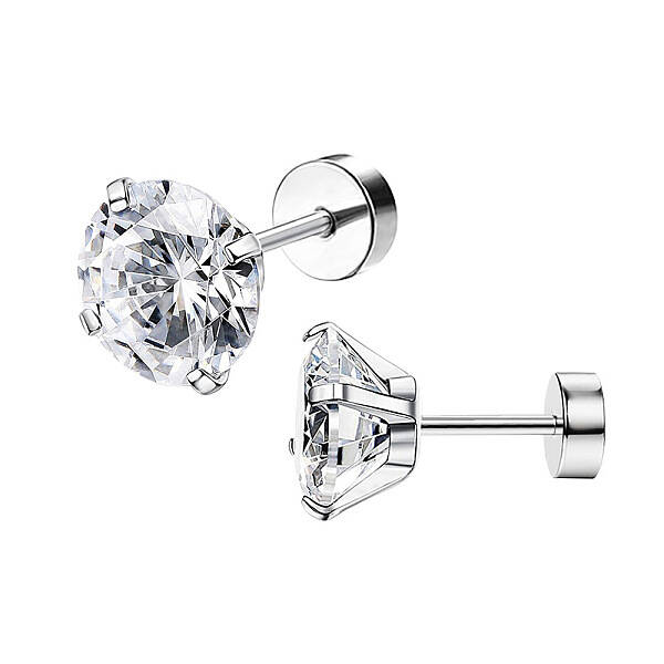 Stainless Steel Micro Pave Clear Cubic Zirconia Stud Earrings