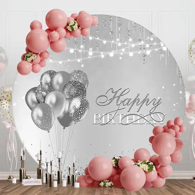 Grey Diamonds Balloons Round Backdrop For Birthday - Aperturee