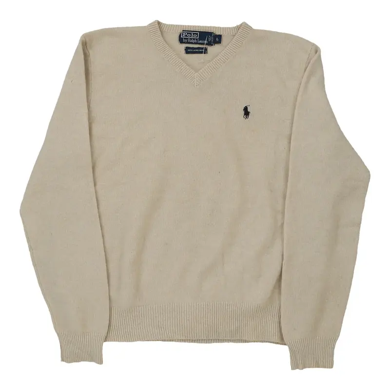 Ralph Lauren V-neck Jumper - Large Beige Wool