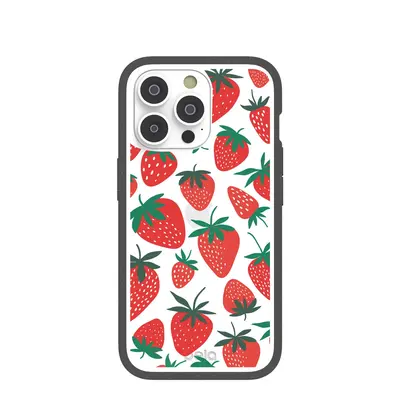 Clear Strawberries iPhone 14 Pro Case With Black Ridge