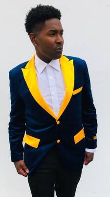 Velvet-Tux101 55# Navy + Gold