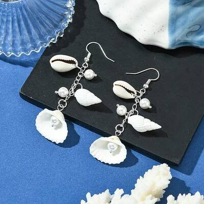 4 Pairs Brass Shell Shape Dangle Earrings