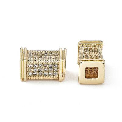 Brass Micro Pave Clear Cubic Zirconia Beads