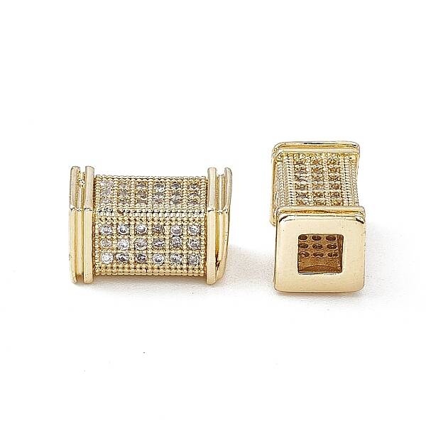 Brass Micro Pave Clear Cubic Zirconia Beads