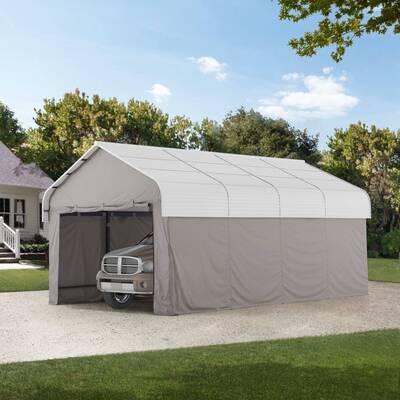 SUNJOY 12x20 Enclosed Carport Kit Metal Roof Gazebo with Fabric Cover
