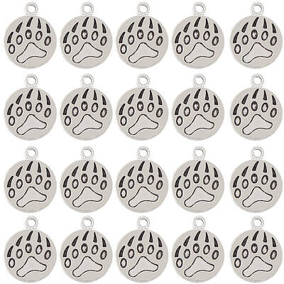 80Pcs Dog Paw Print Tibetan Style Alloy Pendant Enamel Settings