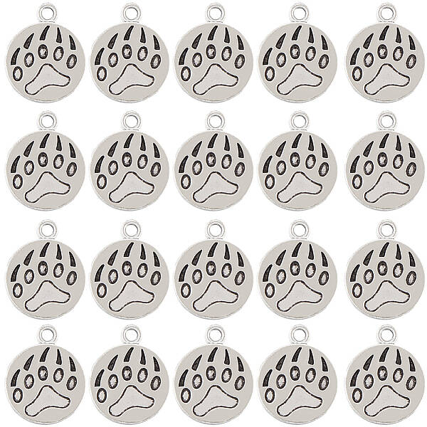 80Pcs Dog Paw Print Tibetan Style Alloy Pendant Enamel Settings