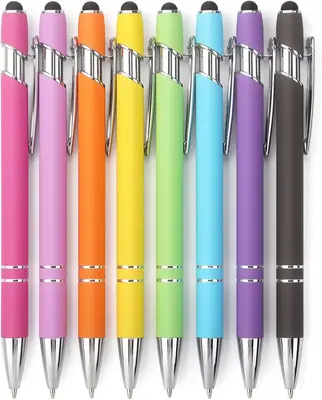 8 Pack Ballpoint Pen 2-in-1 Stylus Retractable Ballpoint Pen with Stylus tip, Metal Stylus Pen for Touch Screens, 1.0 mm Blac...