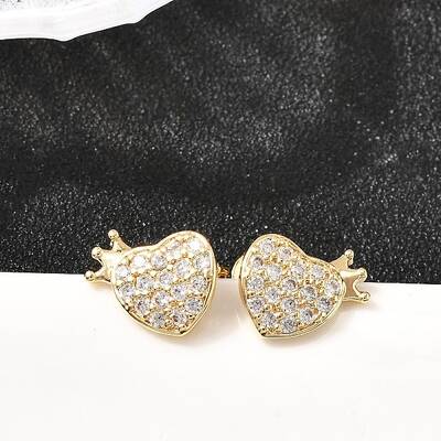 Heart Brass Micro Pave Clear Cubic Zirconia Stud Earrings