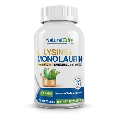 L-Lysine + Monolaurin 600mg β 1:1 Ratio, 100 Capsules β Immune & Digestive Support by Natural Cure Labs