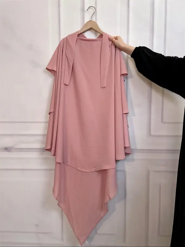 Women's Solid Color Three Layered Chiffon Khimar, Modest Casual Comfortable Breathable Khimar for Daily Wear, Women's Islamic...