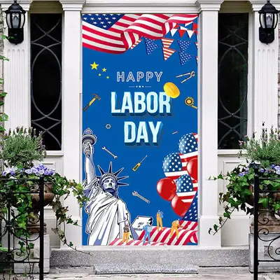 Happy Labor Day American Flag Liberty Door Cover