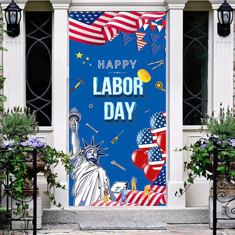 Happy Labor Day American Flag Liberty Door Cover