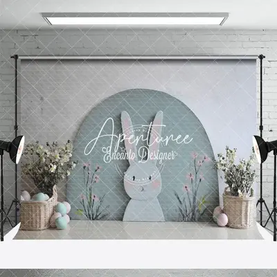 Aperturee Green Arch Wall Bunny Floral Eggs Easter Backdrop, 3X2FT(1MX0.6M), 14 USD, easter backdrops, ENHD3J56-M