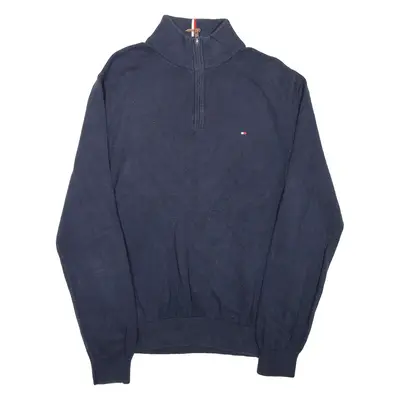 TOMMY HILFIGER Mens Jumper Blue 1/4 Zip Tight Knit L