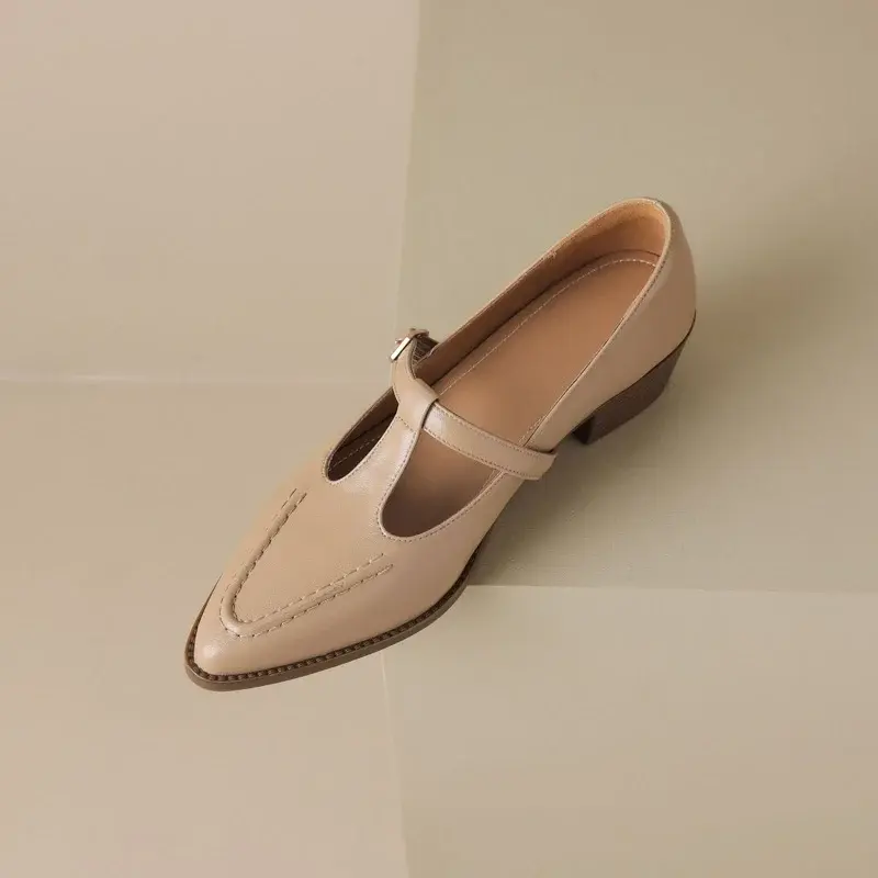 CHIKO Reshawna Pointy Toe Block Heels T-Strap Shoes