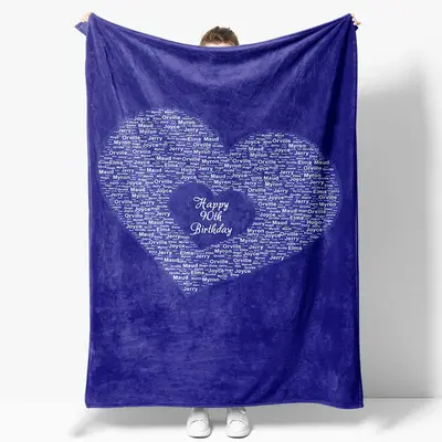 Bright Royal Blue Custom Family Name Heart Blanket - Aperturee