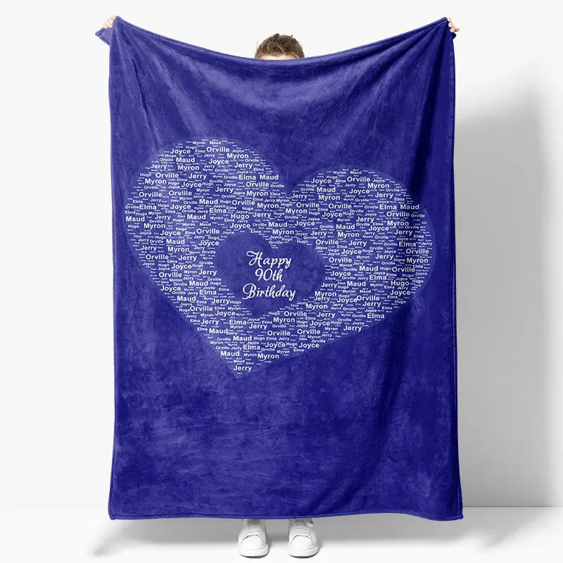 Bright Royal Blue Custom Family Name Heart Blanket - Aperturee