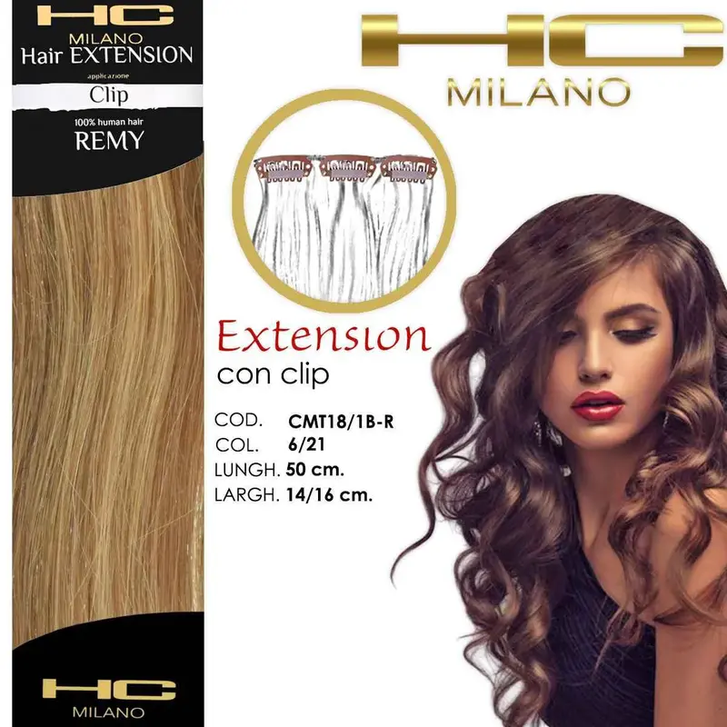 Hc milano extension 3 remy clips width 14-16cm length 50cm col.6/21 mixed dark golden blonde/very light bright blonde 6.3/9.3...