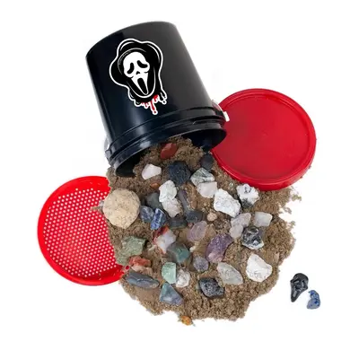 Declan’s Halloween Gallon Bucket - filled with over 4 lbs of raw crystals including a crystal Scream Mask and a raven perch...