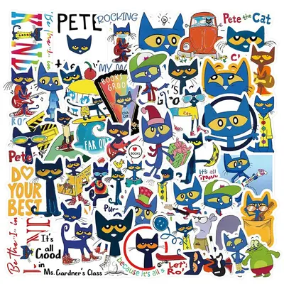 Cartoon Cat Pattern Sticker, 50pcs/set Cute Cartoon Cat Graffiti Sticker, Waterproof Self Adhesive Decor Paper for Gift Greet...