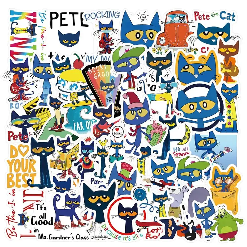Cartoon Cat Pattern Sticker, 50pcs/set Cute Cartoon Cat Graffiti Sticker, Waterproof Self Adhesive Decor Paper for Gift Greet...