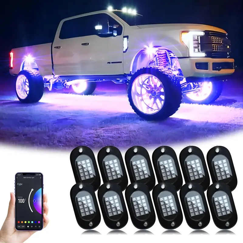 Honalia RGB Car Rock Lights Kit, LED Underglow Multicolor Neon Light with App Control, Flashing Music Mode Wheel Well Light ...