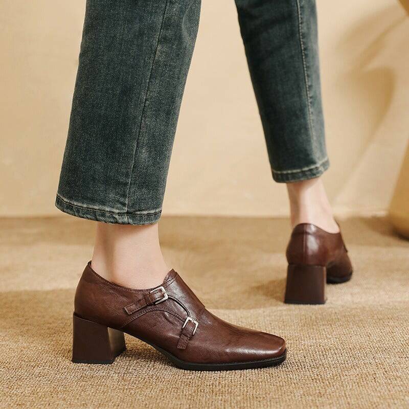 CHIKO Beata Square Toe Block Heels Oxfords Shoes