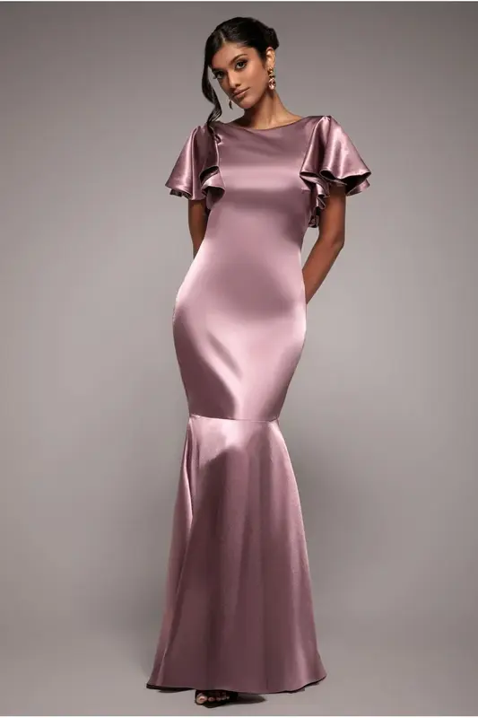 Goddiva Satin Flutter Sleeve Mermaid - Rosepink