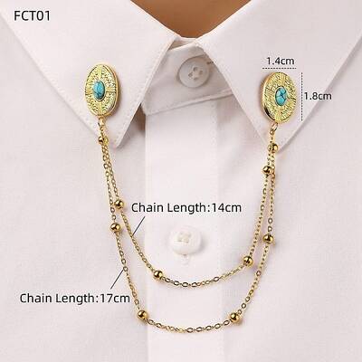 304 Stainless Steel Pave Dyed Synthetic Turquoise Hanging Chain Brooch