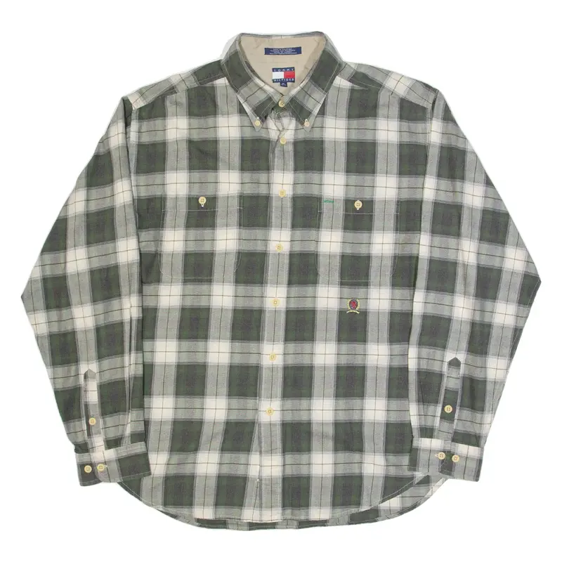 TOMMY HILFIGER Mens Shirt Green Check Long Sleeve XL