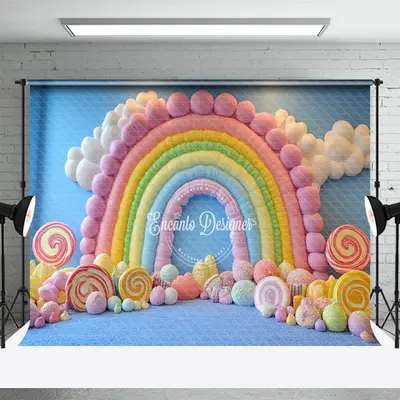 Aperturee Colorful Candyland Fairy Rainbow Cake Smash Backdrop, 3X2FT(1MX0.6M), 14 USD, birthday cake smash backdrops, ENHD1J...