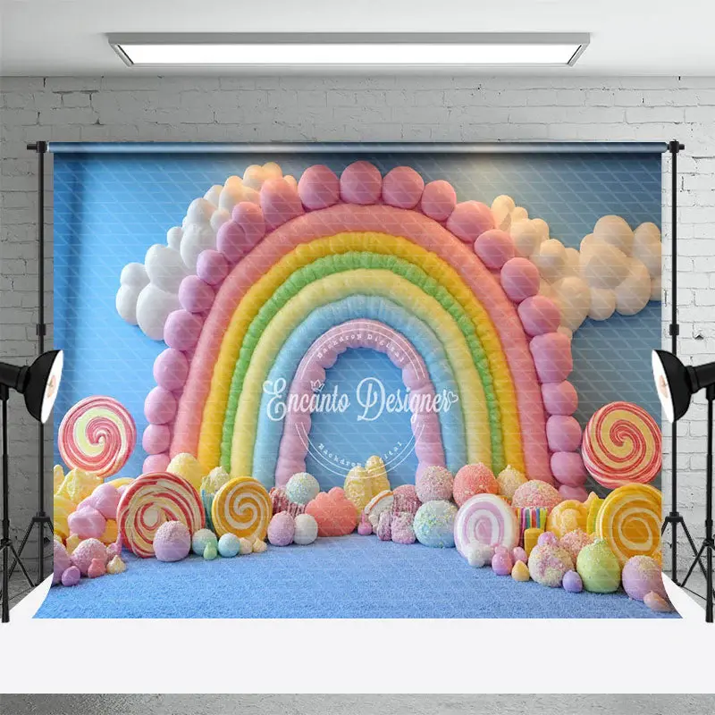 Aperturee Colorful Candyland Fairy Rainbow Cake Smash Backdrop, 3X2FT(1MX0.6M), 14 USD, birthday cake smash backdrops, ENHD1J...