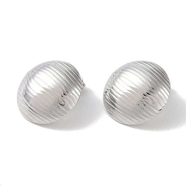 Non-Tarnish Texture Half Round 304 Stainless Steel Stud Earrings for Women