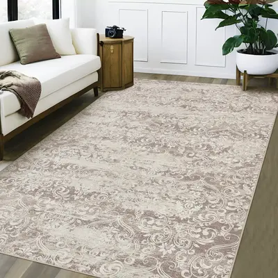 Garvee Medallion & Damask Camel 8x10 Neutral Area Rugs, Living Room Rugs, Soft Vintage Damask Distressed Large Rugs for Bedro...