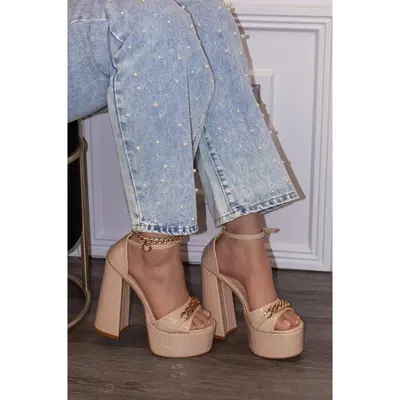 Rebecca - [WIDE FIT]  Ankle Strap Platform Heels, Gold-Tone Chain Detail, Bold & Glamorous Footwear for Evening or Special Oc...