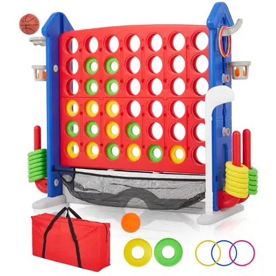 Garvee Giant 4-In-a-Row Game - Adjustable Height Board with Quick-Release Slider, Includes Mini Basketball, Golf, and Ring To...