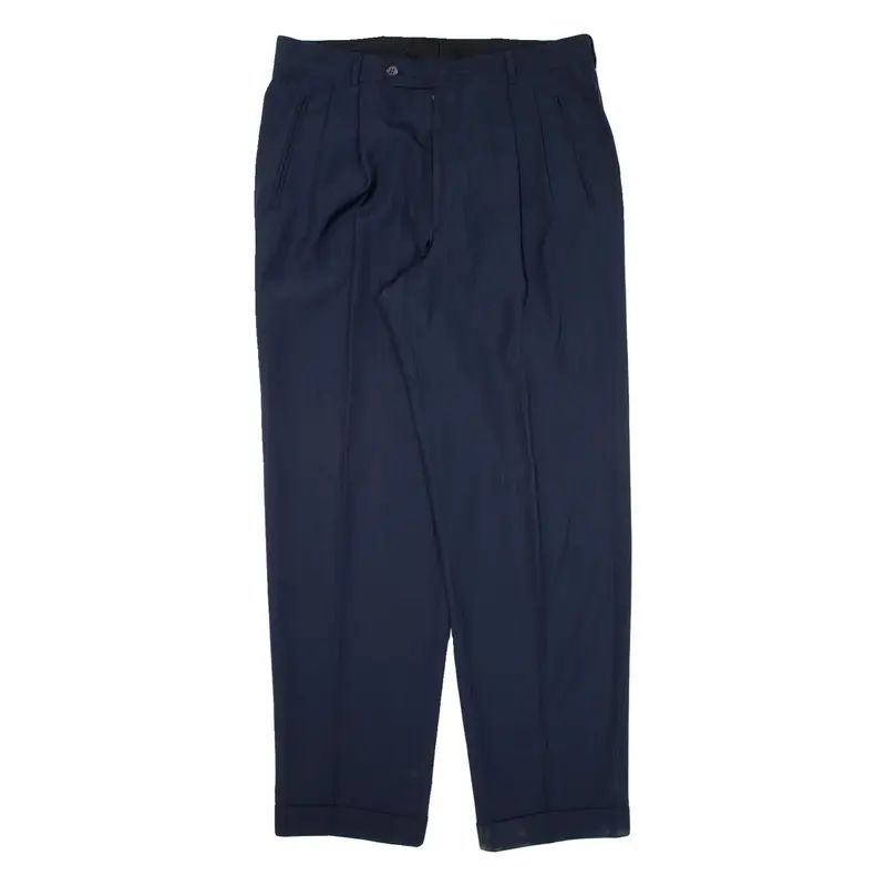 Pleated Pinstripe Mens Trousers Blue Regular Tapered W34 L32