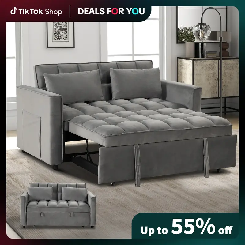 [Dealsforyoudays]Convertible Sofa Bed 3 in 1 Multi-Functional Sleeper Couch, Futon Pull Out Bed, Velvet Loveseat Chaise Loung...