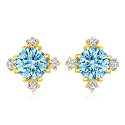 14K Gold Circular Shaped Cubic Zirconia & Topaz Snowflake Stud Earrings