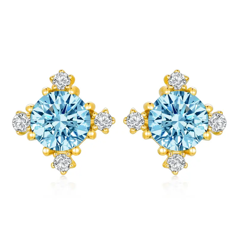 14K Gold Circular Shaped Cubic Zirconia & Topaz Snowflake Stud Earrings