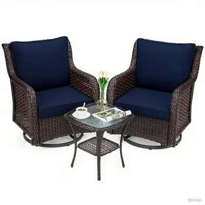 Garvee Outdoor Swivel Wicker Glider Patio Chairs with 360° Swivel & Rocking, 4 Thick Cushions, Steel Frame, 2-Tier Side Tab...