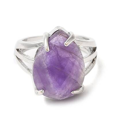 Natural Amethyst Teardrop Adjustable Rings