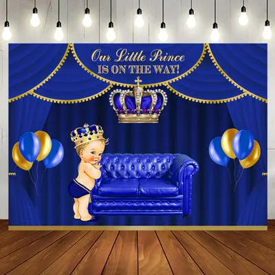 Royal Blue Little Prince Crown Baby Shower Backdrop
