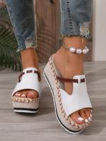 Women's Fashionable Patchwork Design Wedge Sandals, Trendy Sandals, Casual Comfortable Platform Sandals for Summer, Boho Styl...