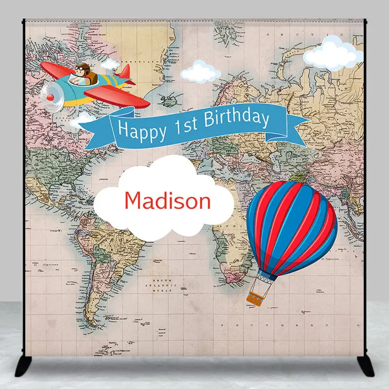 Travel Map Aircraft Custom 1st Birthday Backdrop - Aperturee