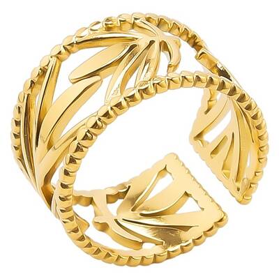 Minimalist Hollow Leaf Stainless Steel Opem Cuff Ring for Unisex