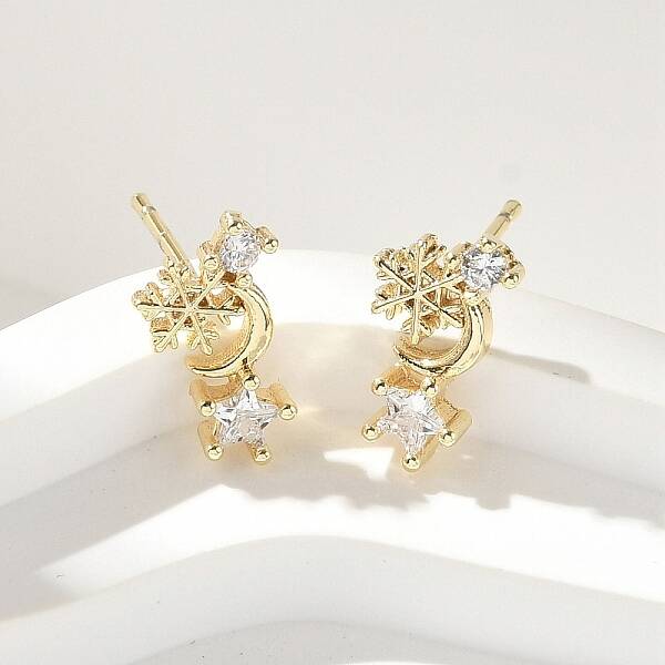 Brass Clear Cubic Zirconia Stud Earrings