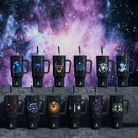40oz Zodiac Signs Straw Handle Cup, Portable Leak-proof Cup Lid, Summer Cool Bottle, Non-slip Noise Reduction Pad At The Bott...